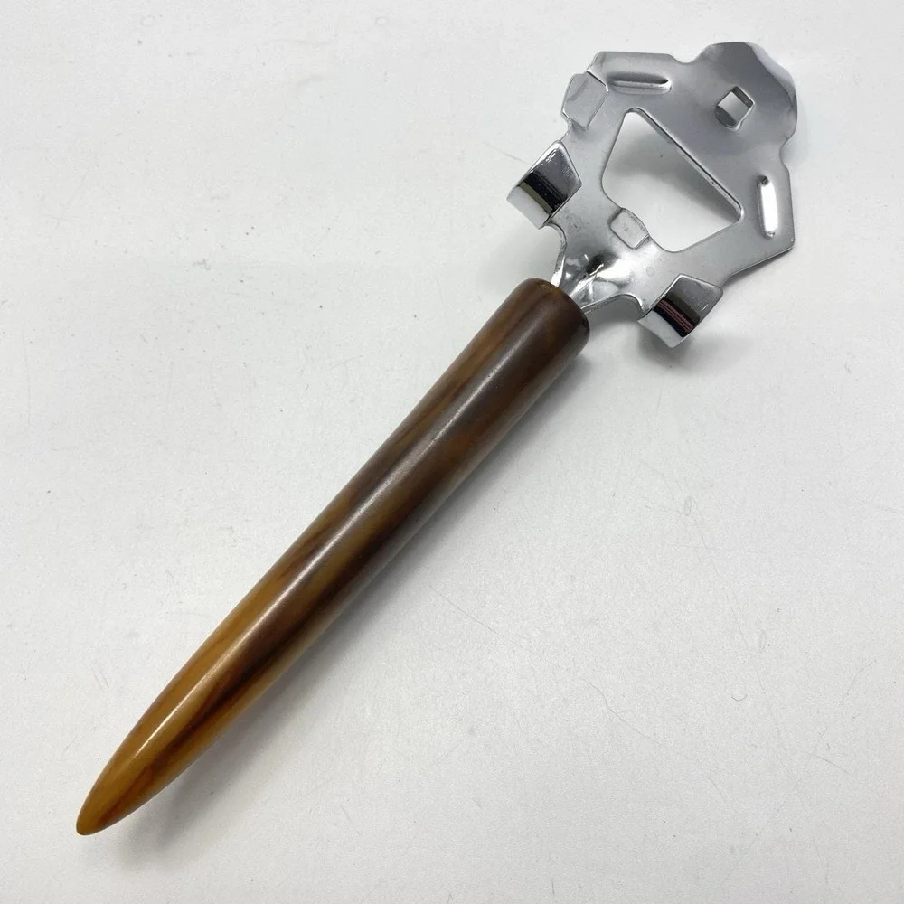 Vtg 4 Barware Utensils Marbled Faux Horn Bottle Opener Cheese Slicer‎ Tongs Fork